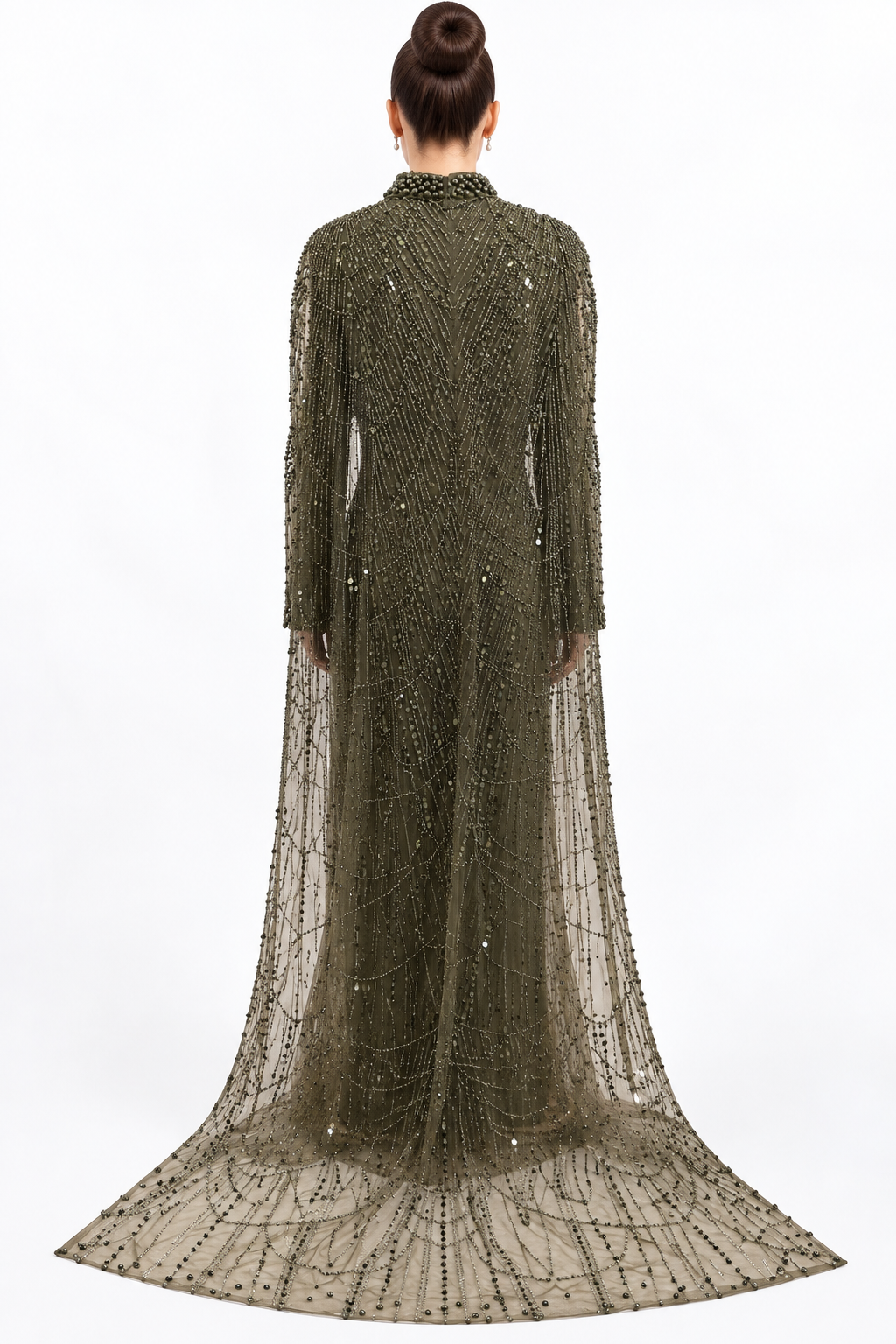 ELARA EMBELLISHED CAPE GOWN – OLIVE