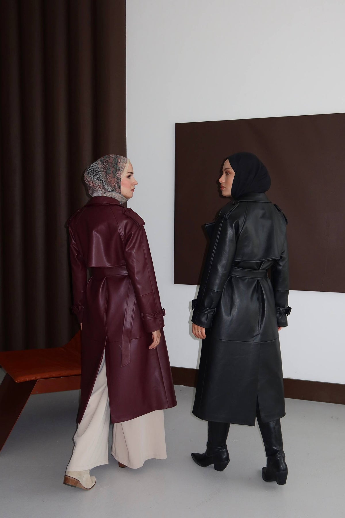 AMARA LEATHER TRENCH COAT - BURGUNDY