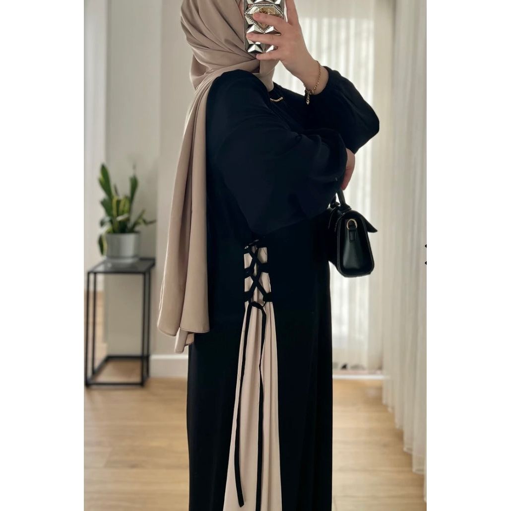 HAYA SIDE-TIE ABAYA - BLACK