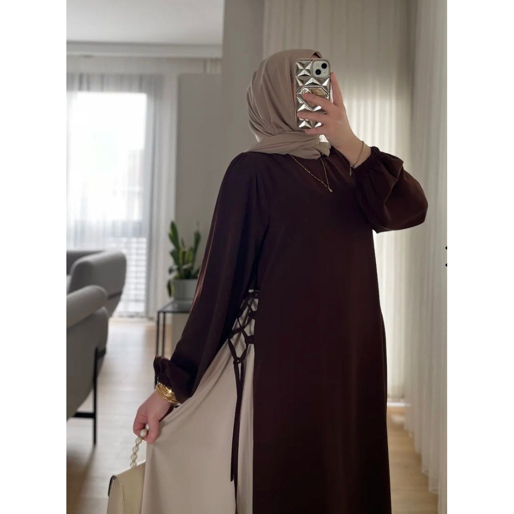 HAYA SIDE-TIE ABAYA - BROWN