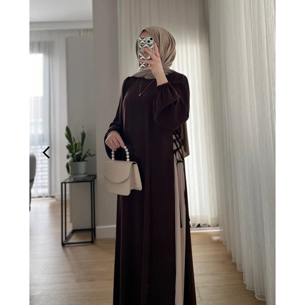 HAYA SIDE-TIE ABAYA - BROWN