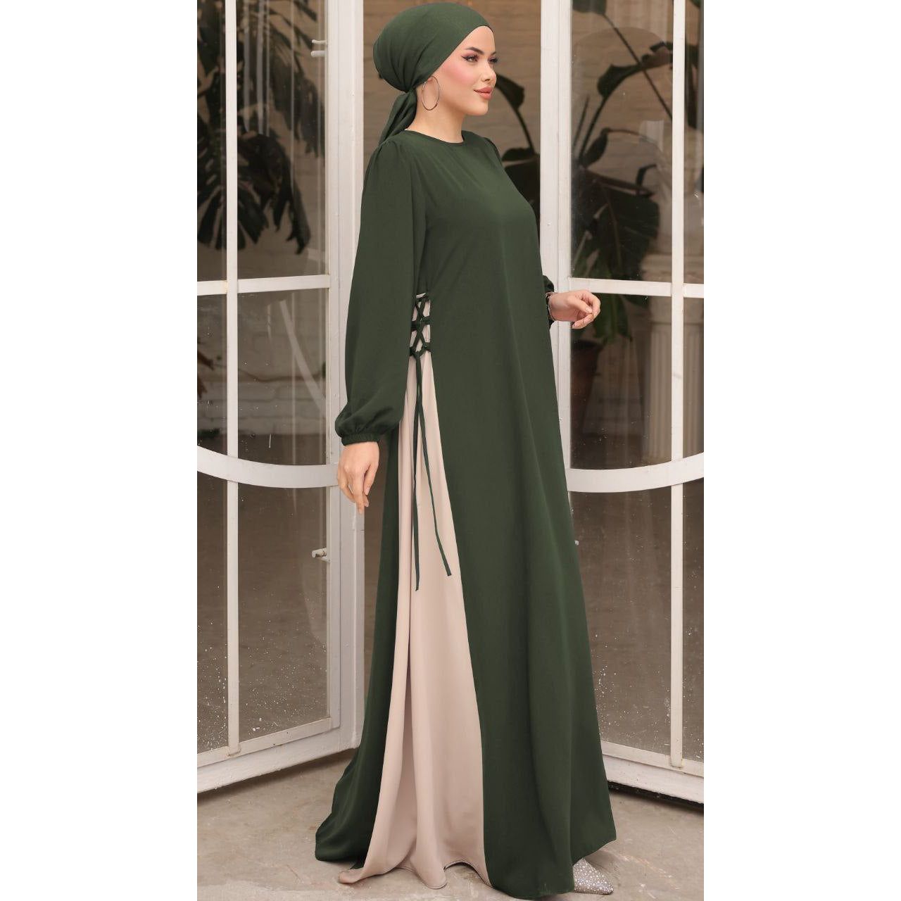 HAYA SIDE-TIE ABAYA - MOSS GREEN
