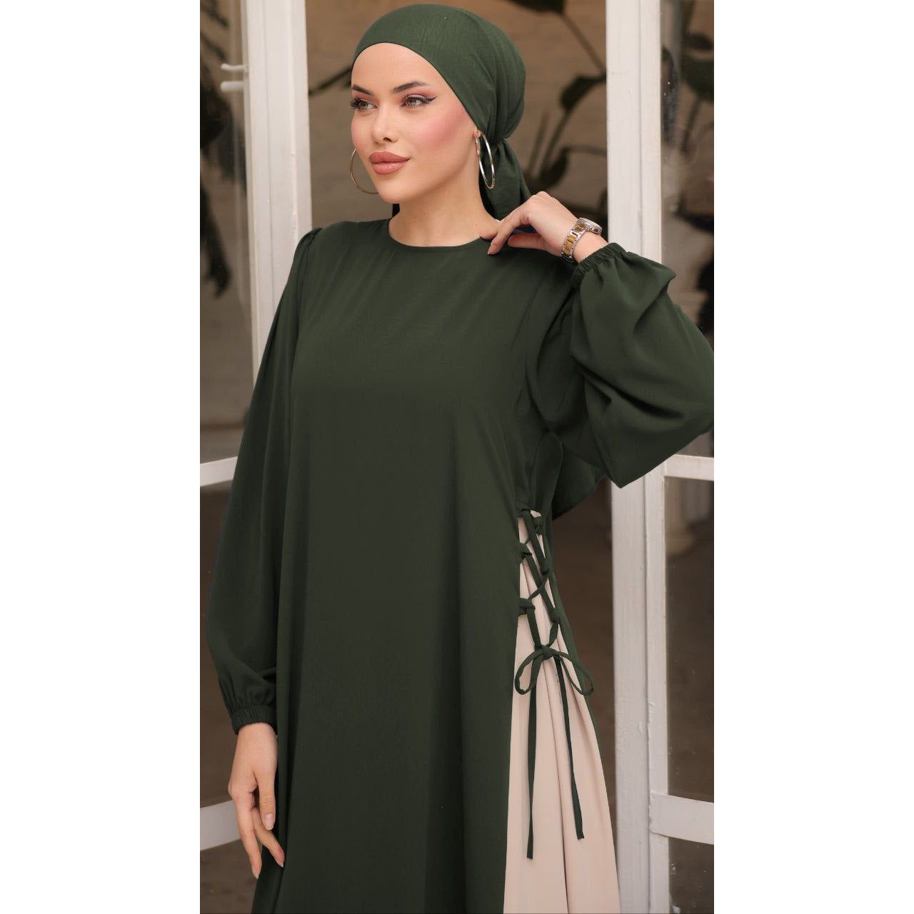 HAYA SIDE-TIE ABAYA - MOSS GREEN