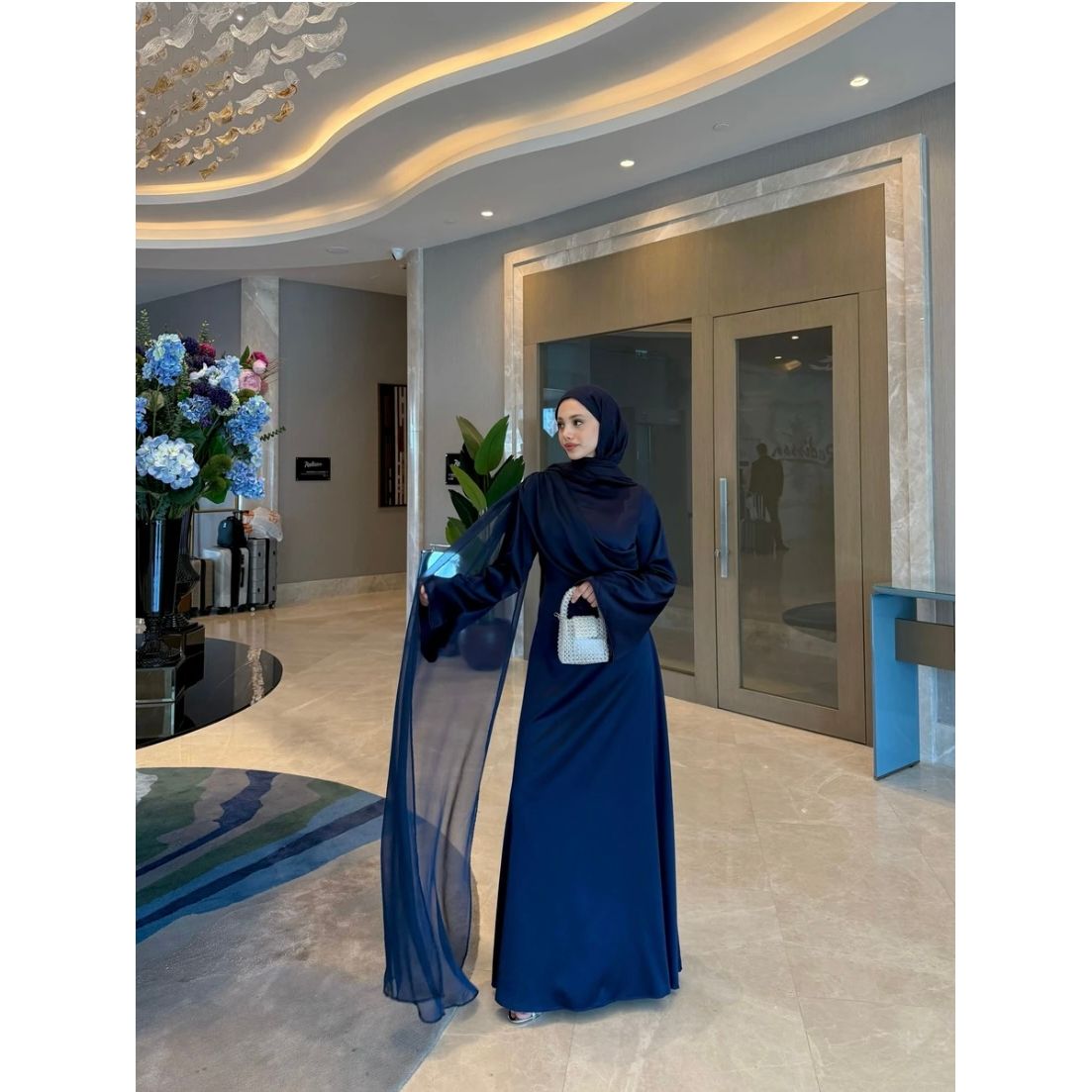 LUNA SILK DRESS - NAVY