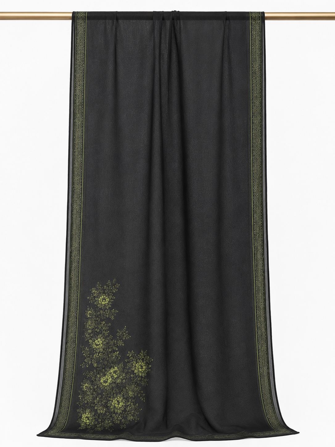 GREEN-BLACK FLORAL ABAYA SET
