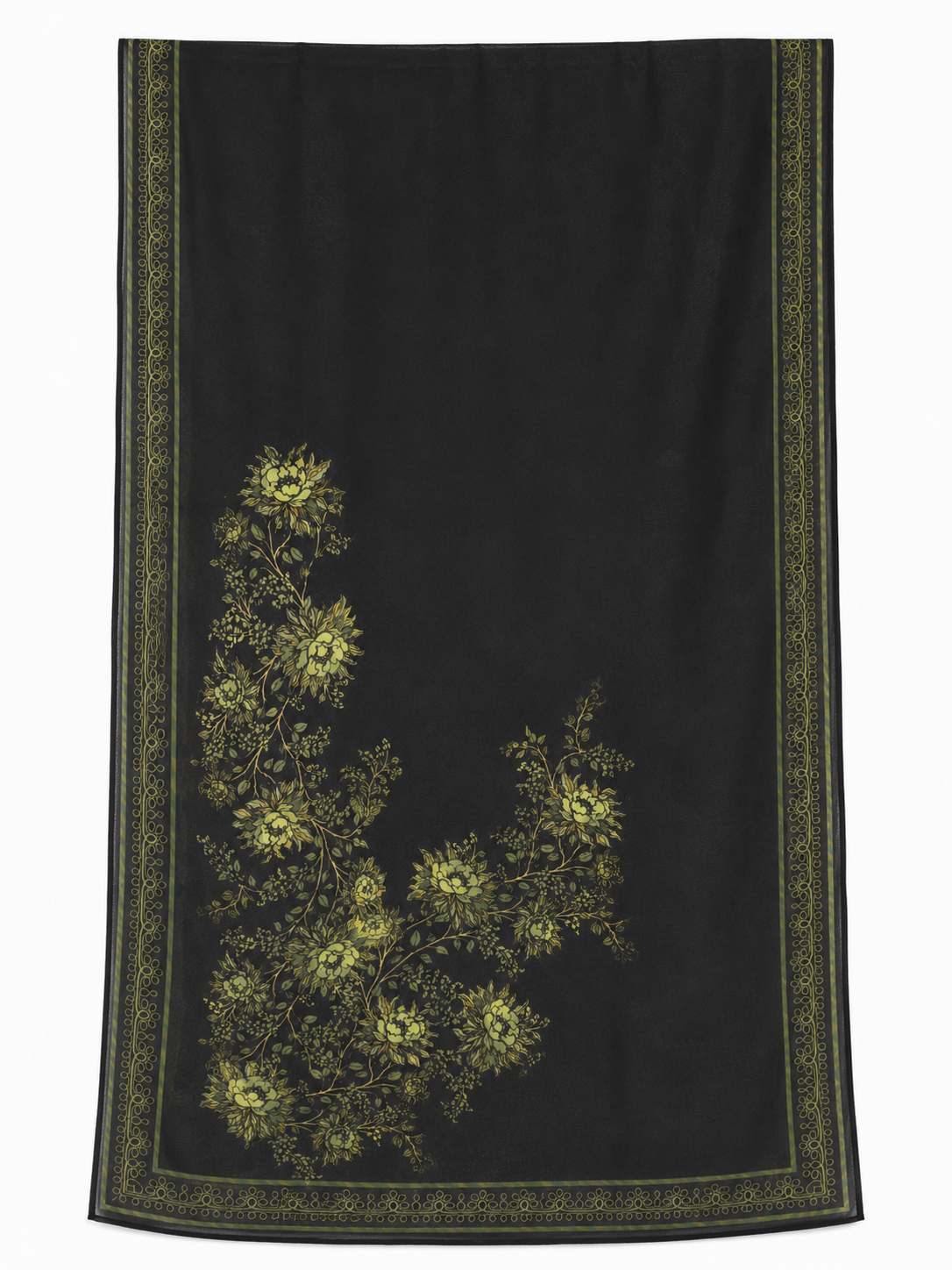 GREEN-BLACK FLORAL ABAYA SET
