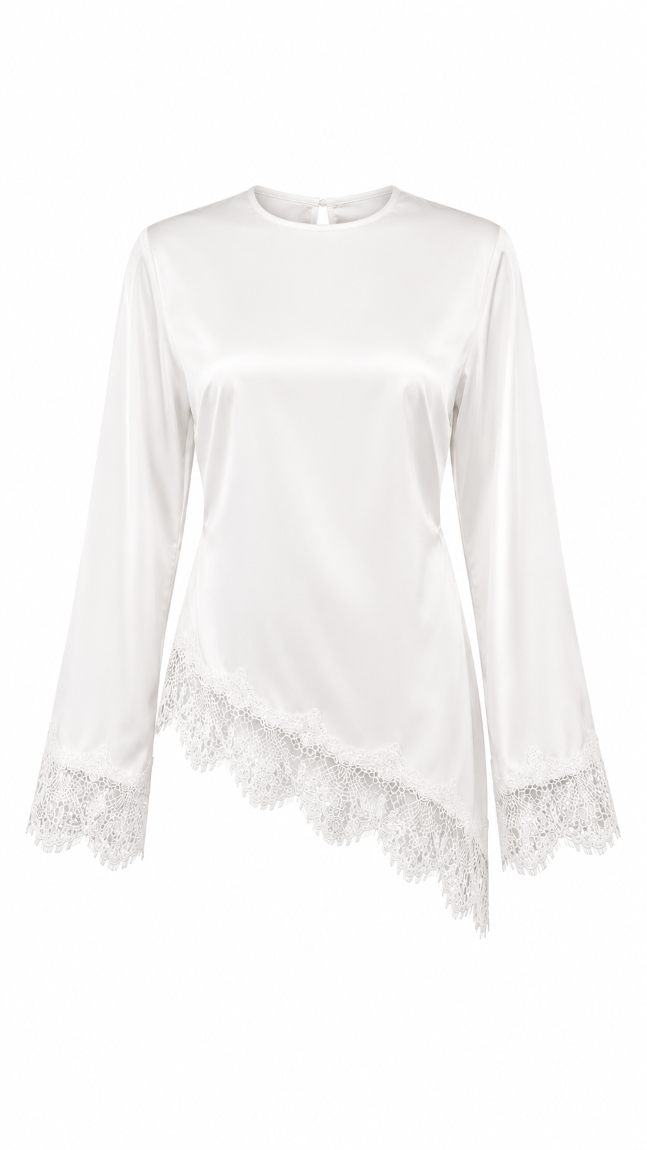 ASSYMETRICAL LACE SATIN TOP - WHITE