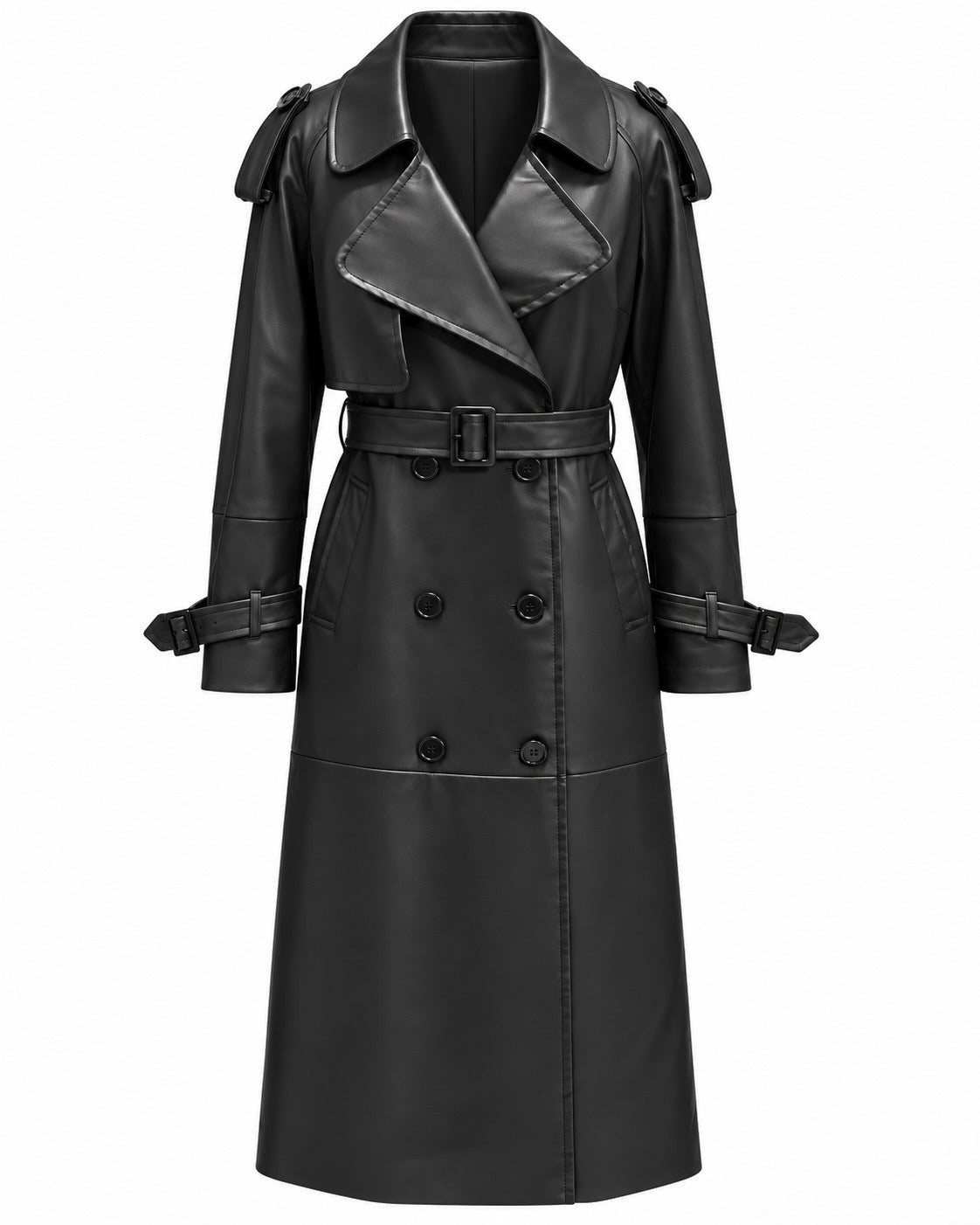 AMARA LEATHER TRENCH COAT - BLACK