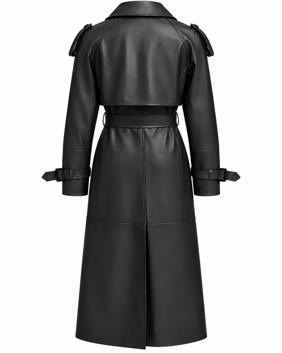 AMARA LEATHER TRENCH COAT - BLACK