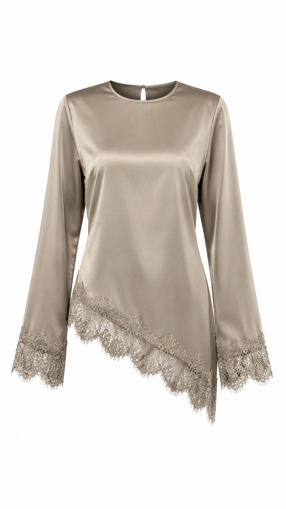 ASSYMETRICAL LACE SATIN TOP - STONE TAUPE