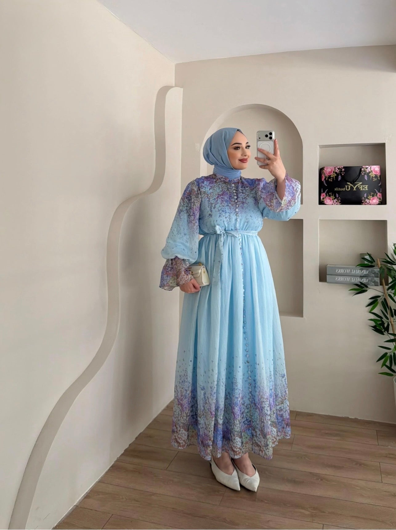 LINA FLORAL DRESS - PASTEL BLUE