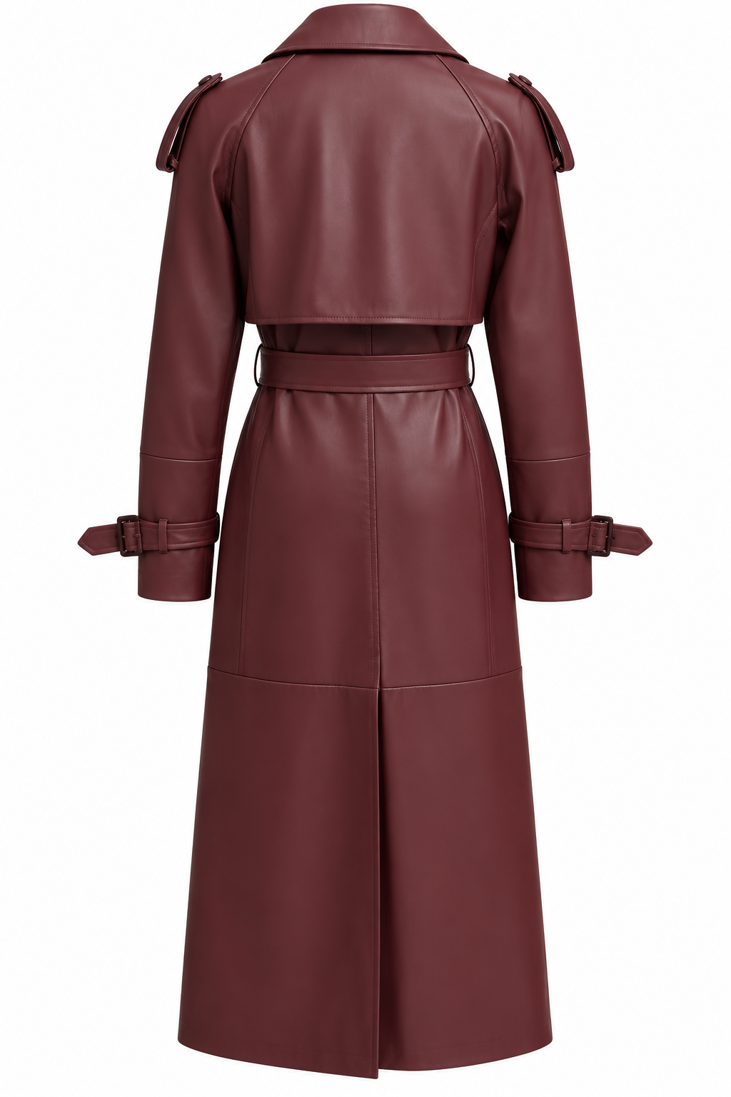AMARA LEATHER TRENCH COAT - BURGUNDY
