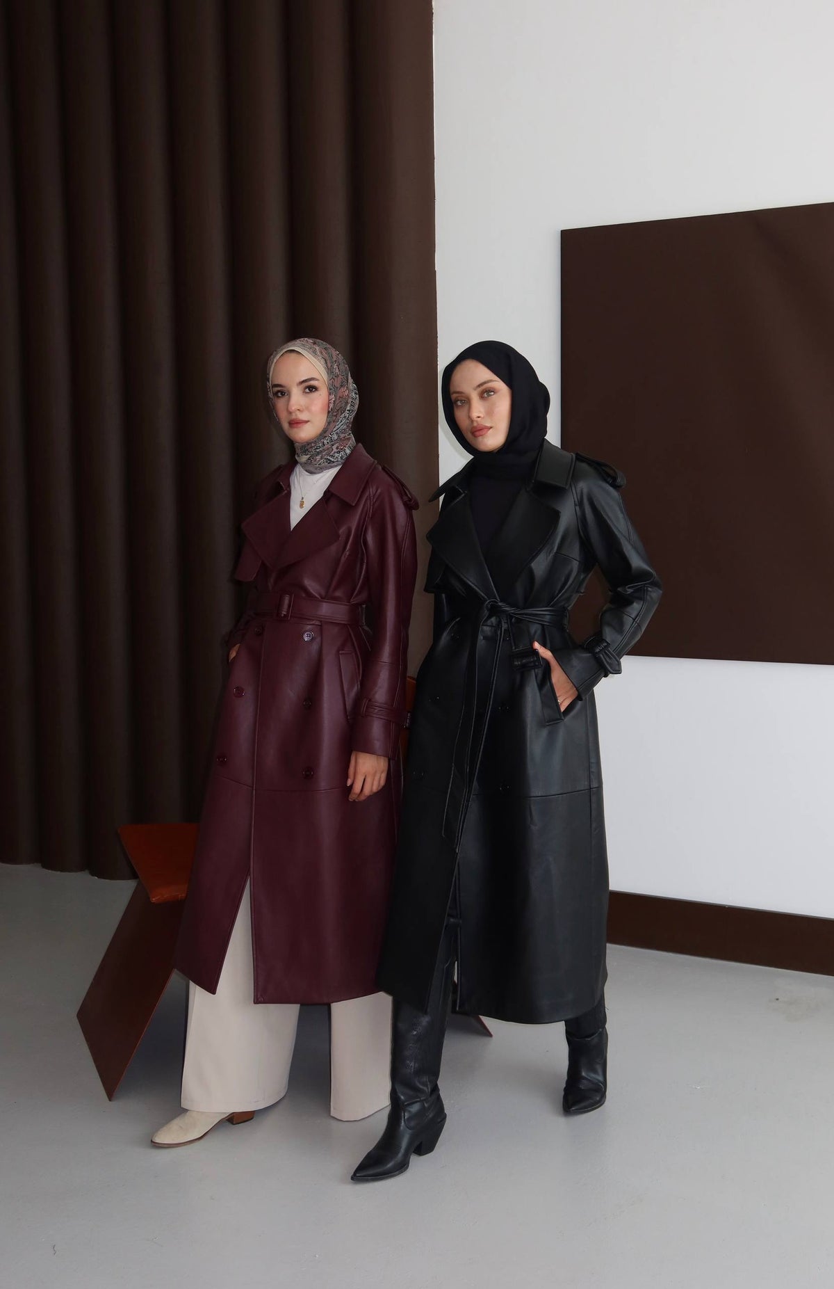 AMARA LEATHER TRENCH COAT - BURGUNDY