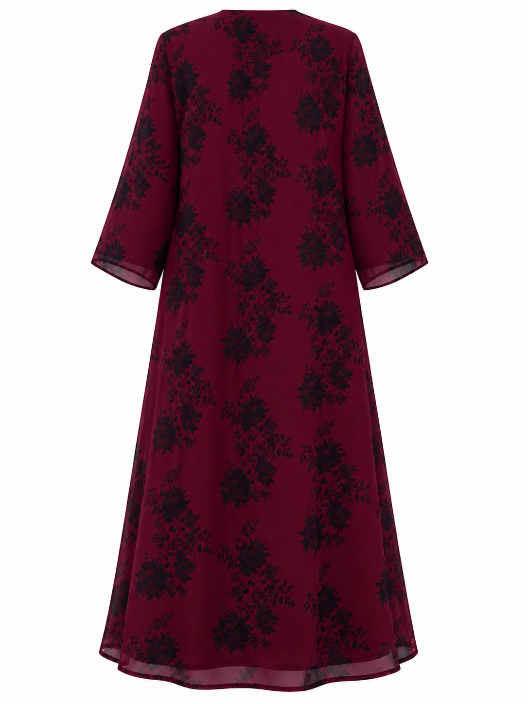 BURGUNDY-BLACK FLORAL ABAYA SET