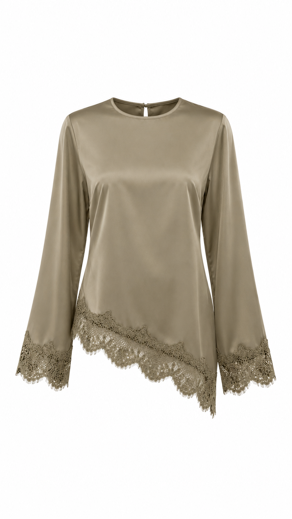 ASSYMETRICAL LACE SATIN TOP - OLIVE TAUPE