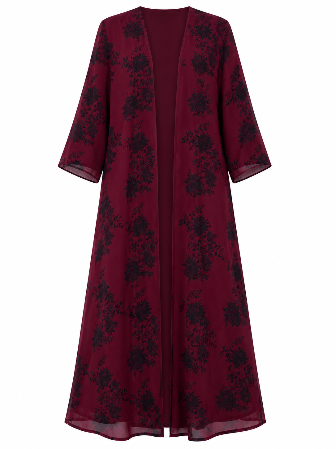 BURGUNDY-BLACK FLORAL ABAYA SET