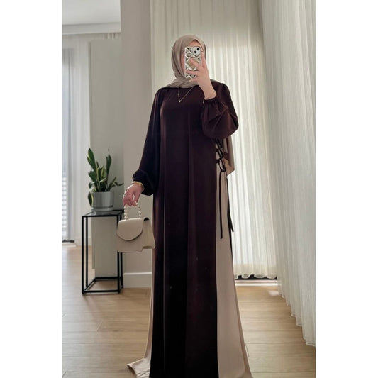 HAYA SIDE-TIE ABAYA - BROWN